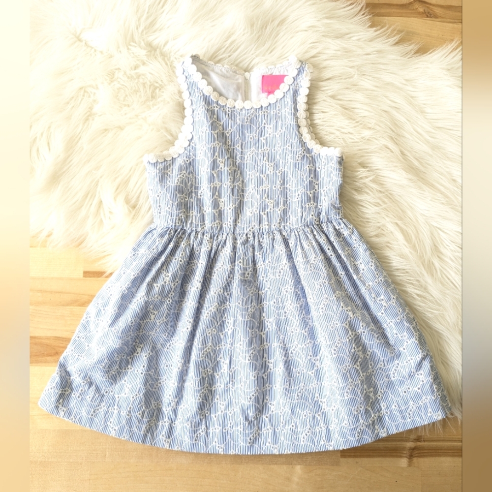 {Lilly Pulitzer} Mini Tori Eyelet Dress In Blue And White Stripe